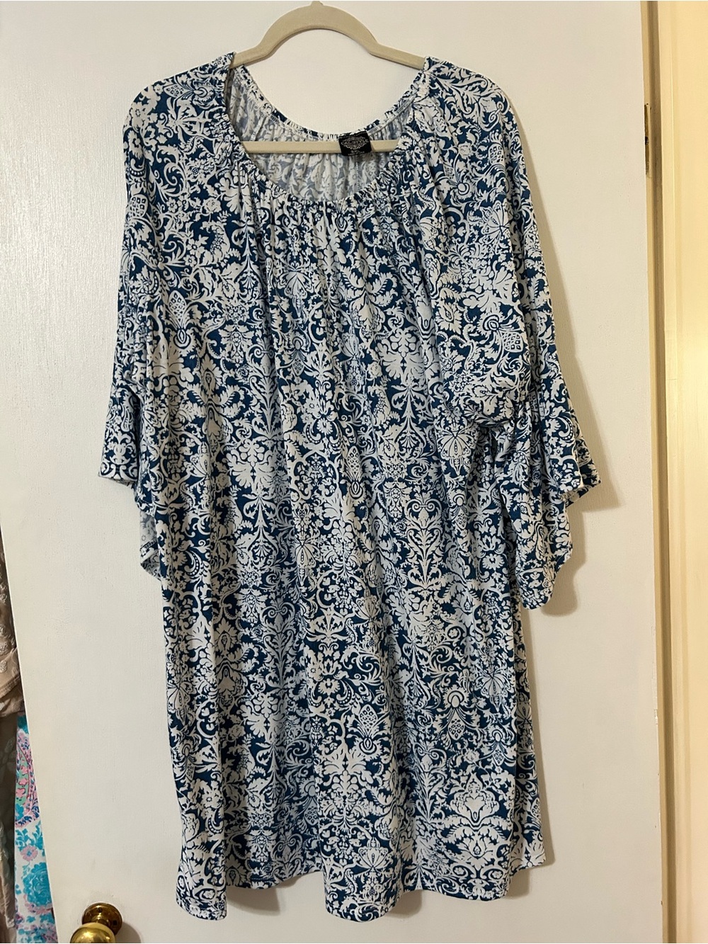 Alstyle Blue and White Floral Midi Dress